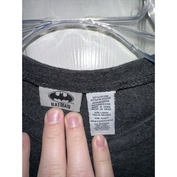 BATMAN logo t shirt Large L faded Dark Charcoal Grey tee DC comics Vintage Style - Picture 2 of 3